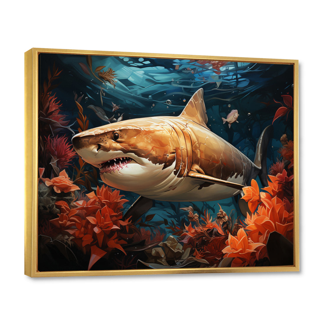 Grey Orange Shark Underwater Symphony - Marine Animals Canvas Wall Art