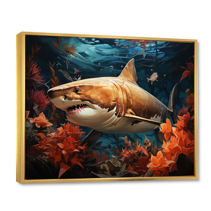 Grey Orange Shark Underwater Symphony - Marine Animals Canvas Wall Art