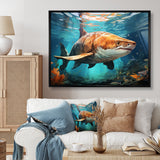 Grey Teal Shark Underwater Symphony - Marine Animals Wall Decor