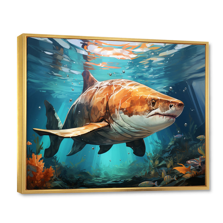 Grey Teal Shark Underwater Symphony - Marine Animals Wall Decor
