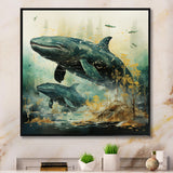 Grey Teal Marine Animals Whispering Whales - Marine Animals Wall Art Prints