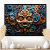 Teal Gold Mexico Vibrant Aztec Mask I - Landscapes Canvas Wall Art