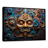 Teal Gold Mexico Vibrant Aztec Mask I - Landscapes Canvas Wall Art