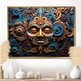 Teal Gold Mexico Vibrant Aztec Mask I - Landscapes Canvas Wall Art