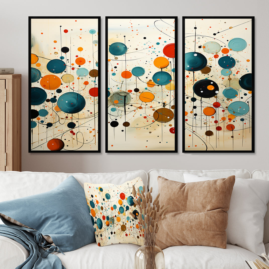 Green Beige Mid Century Abstract Retro IV - Canvas Multipanels Set of 3