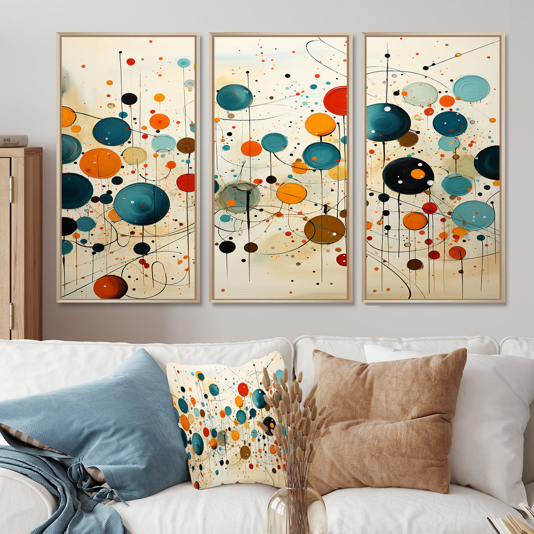 Green Beige Mid Century Abstract Retro IV - Canvas Multipanels Set of 3