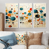 Green Beige Mid Century Abstract Retro IV - Canvas Multipanels Set of 3