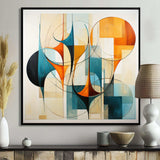 Orange Blue Mid Century Harmony In Geometry I - Abstract Canvas Wall Art