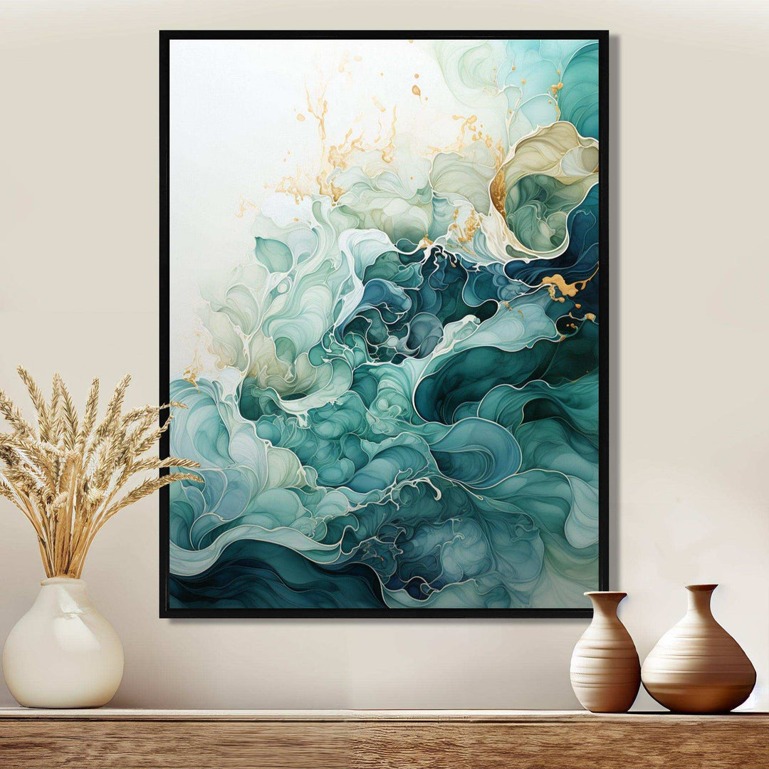 Teal Gold Minimalism Serenity In Motion - Abstract Canvas Wall Art