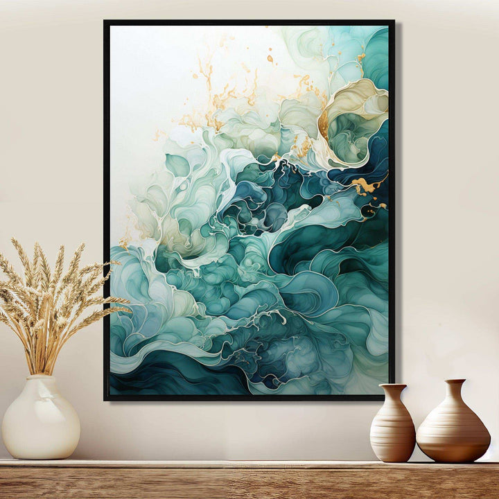 Teal Gold Minimalism Serenity In Motion - Abstract Canvas Wall Art