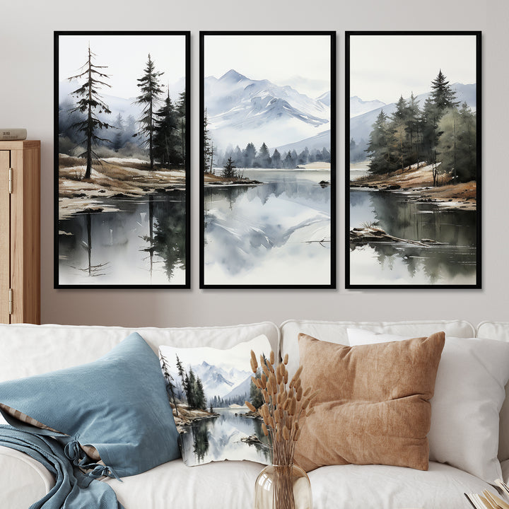 Green Blue Minimalism Forest Silent Reflection - Multi-Panels