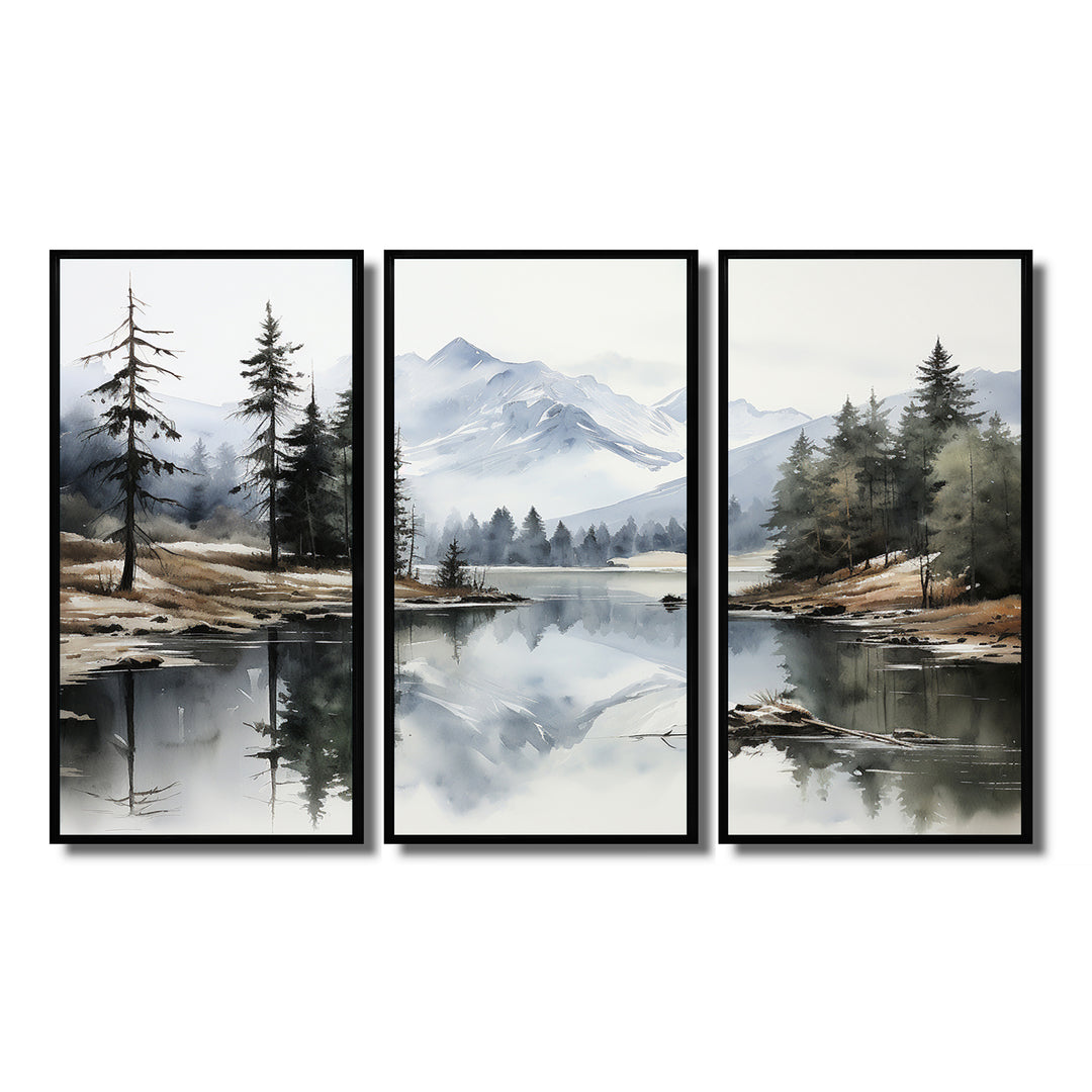 Green Blue Minimalism Forest Silent Reflection - Multi-Panels