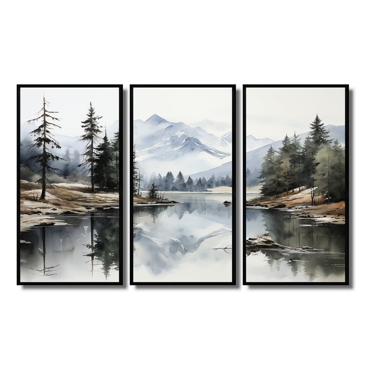 Green Blue Minimalism Forest Silent Reflection - Multi-Panels