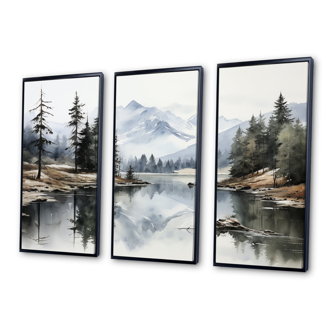 Green Blue Minimalism Forest Silent Reflection - Multi-Panels
