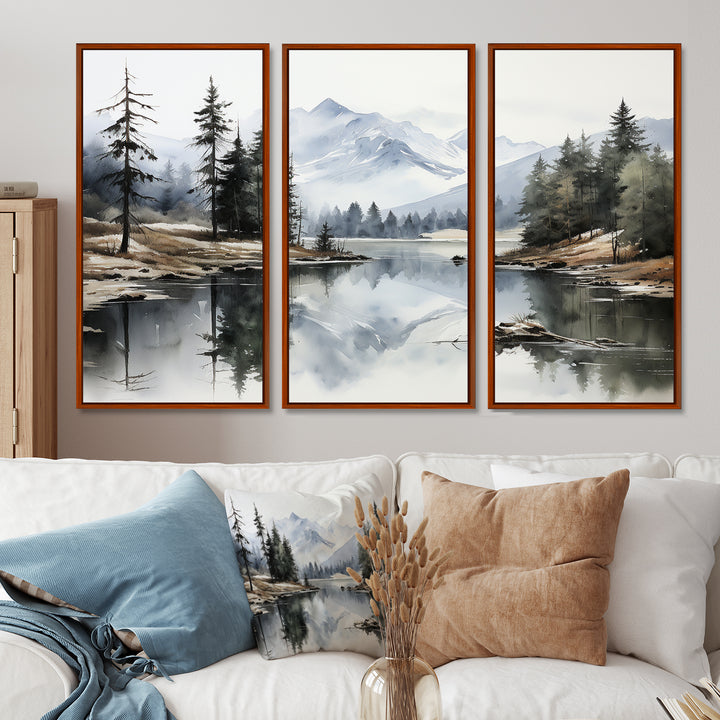 Green Blue Minimalism Forest Silent Reflection - Multi-Panels