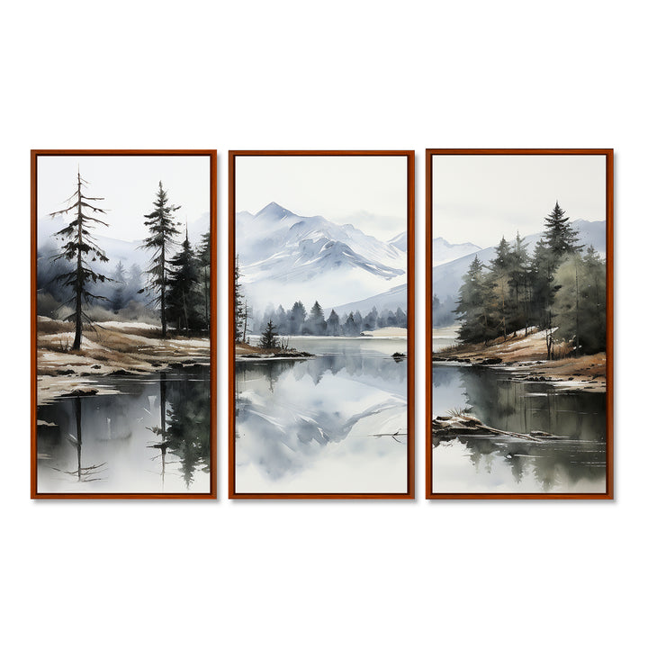 Green Blue Minimalism Forest Silent Reflection - Multi-Panels