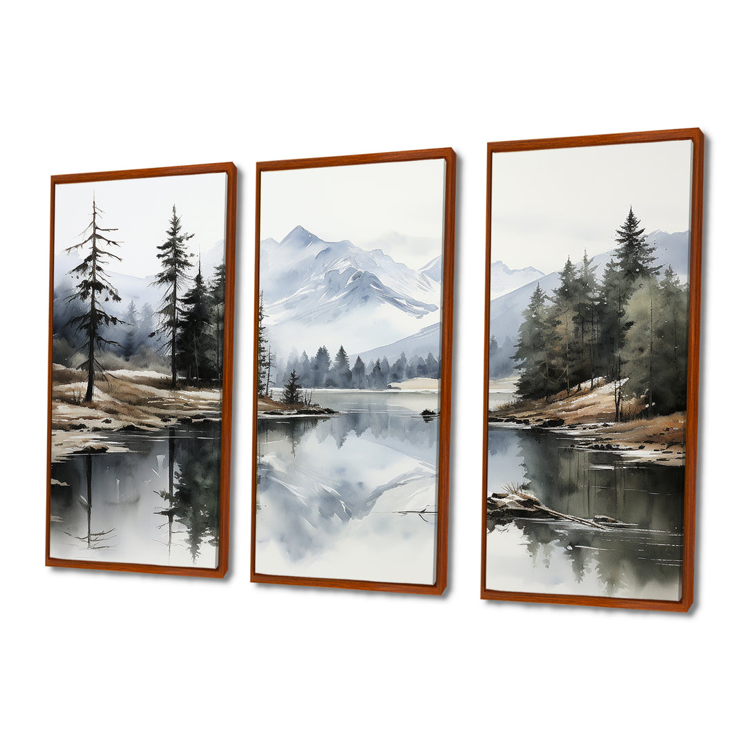 Green Blue Minimalism Forest Silent Reflection - Multi-Panels
