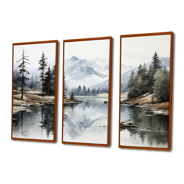 Green Blue Minimalism Forest Silent Reflection - Multi-Panels