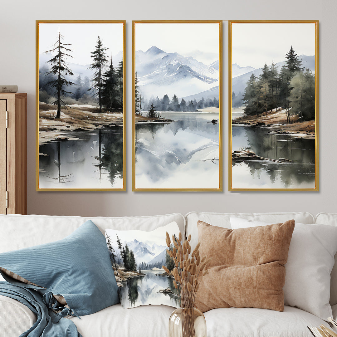 Green Blue Minimalism Forest Silent Reflection - Multi-Panels