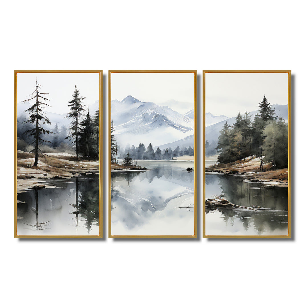 Green Blue Minimalism Forest Silent Reflection - Multi-Panels