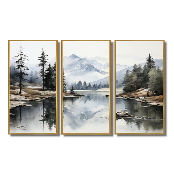 Green Blue Minimalism Forest Silent Reflection - Multi-Panels