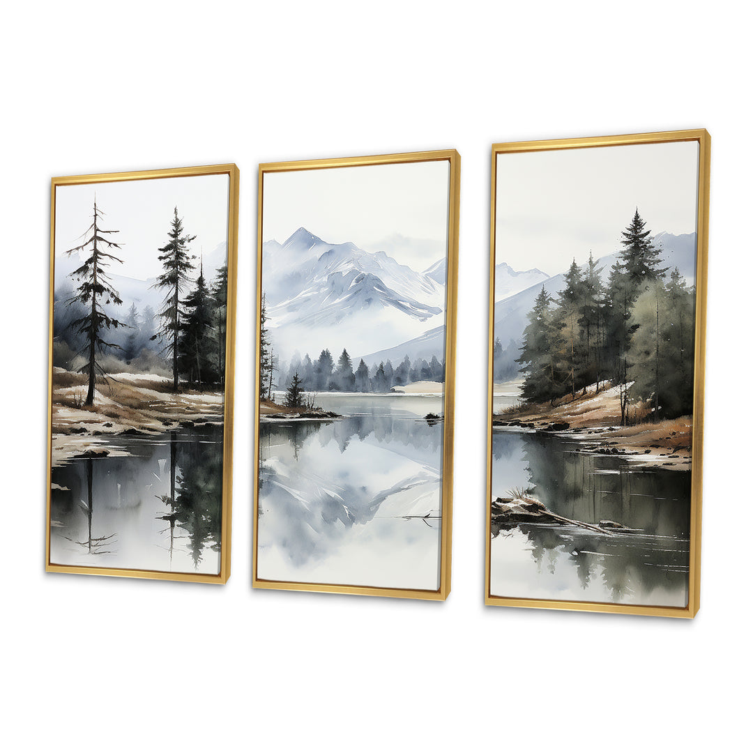 Green Blue Minimalism Forest Silent Reflection - Multi-Panels