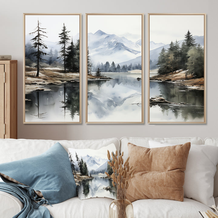 Green Blue Minimalism Forest Silent Reflection - Multi-Panels