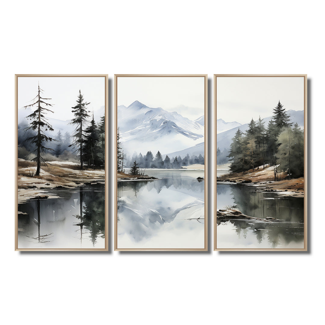 Green Blue Minimalism Forest Silent Reflection - Multi-Panels