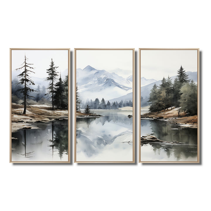 Green Blue Minimalism Forest Silent Reflection - Multi-Panels