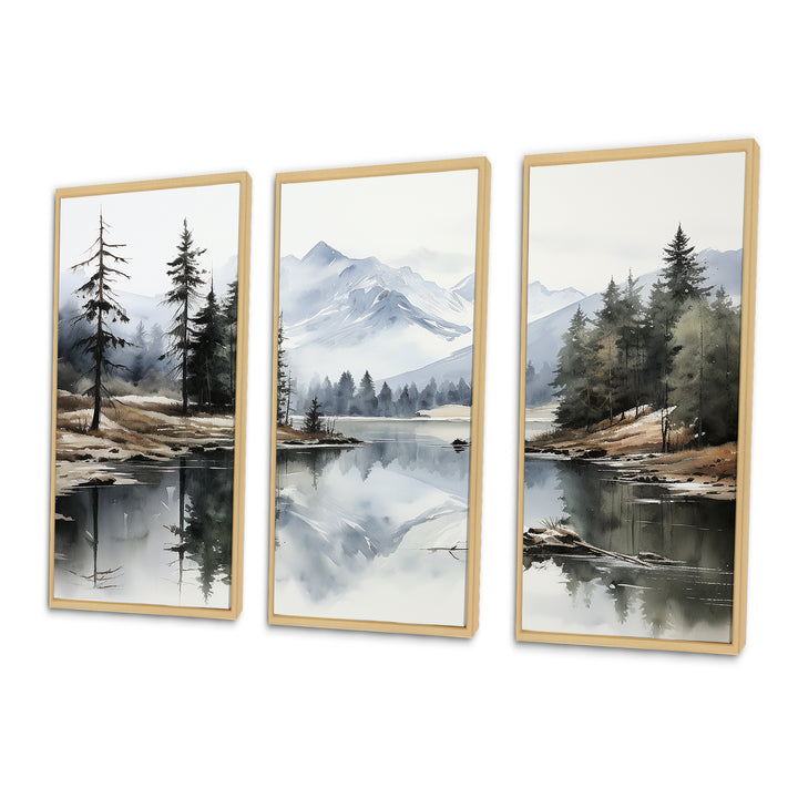 Green Blue Minimalism Forest Silent Reflection - Multi-Panels