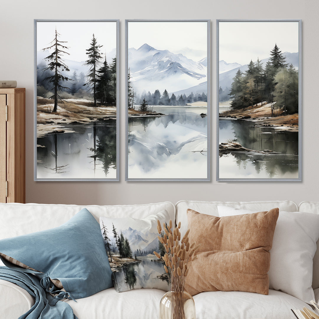 Green Blue Minimalism Forest Silent Reflection - Multi-Panels