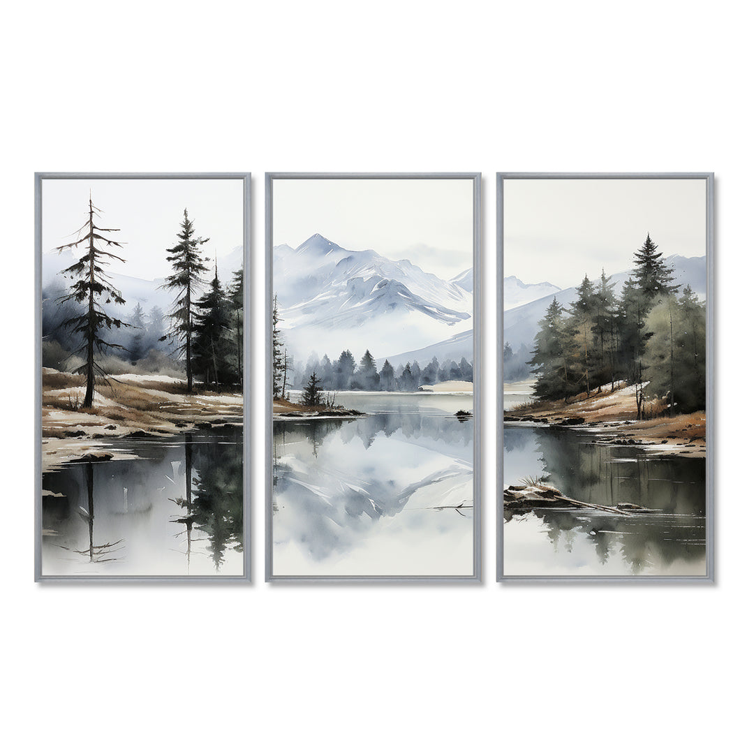 Green Blue Minimalism Forest Silent Reflection - Multi-Panels