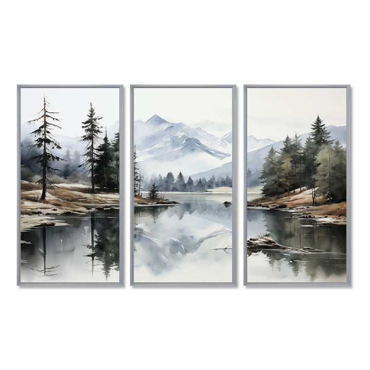 Green Blue Minimalism Forest Silent Reflection - Multi-Panels