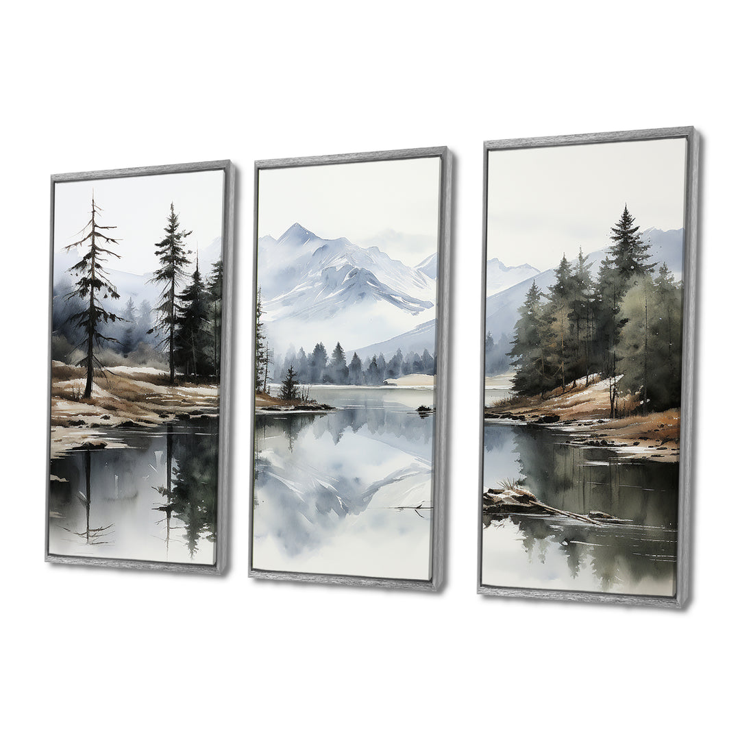 Green Blue Minimalism Forest Silent Reflection - Multi-Panels