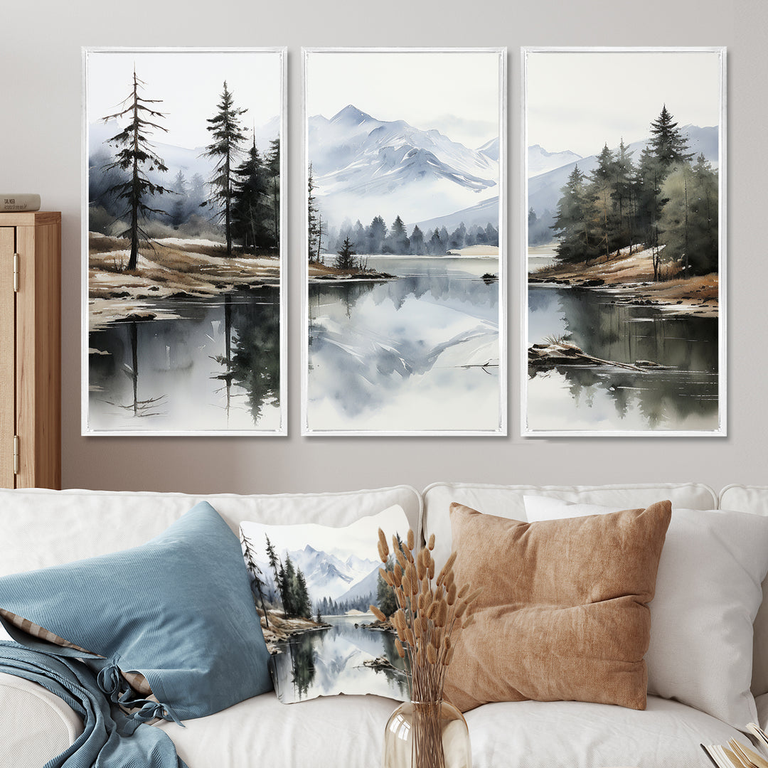 Green Blue Minimalism Forest Silent Reflection - Multi-Panels