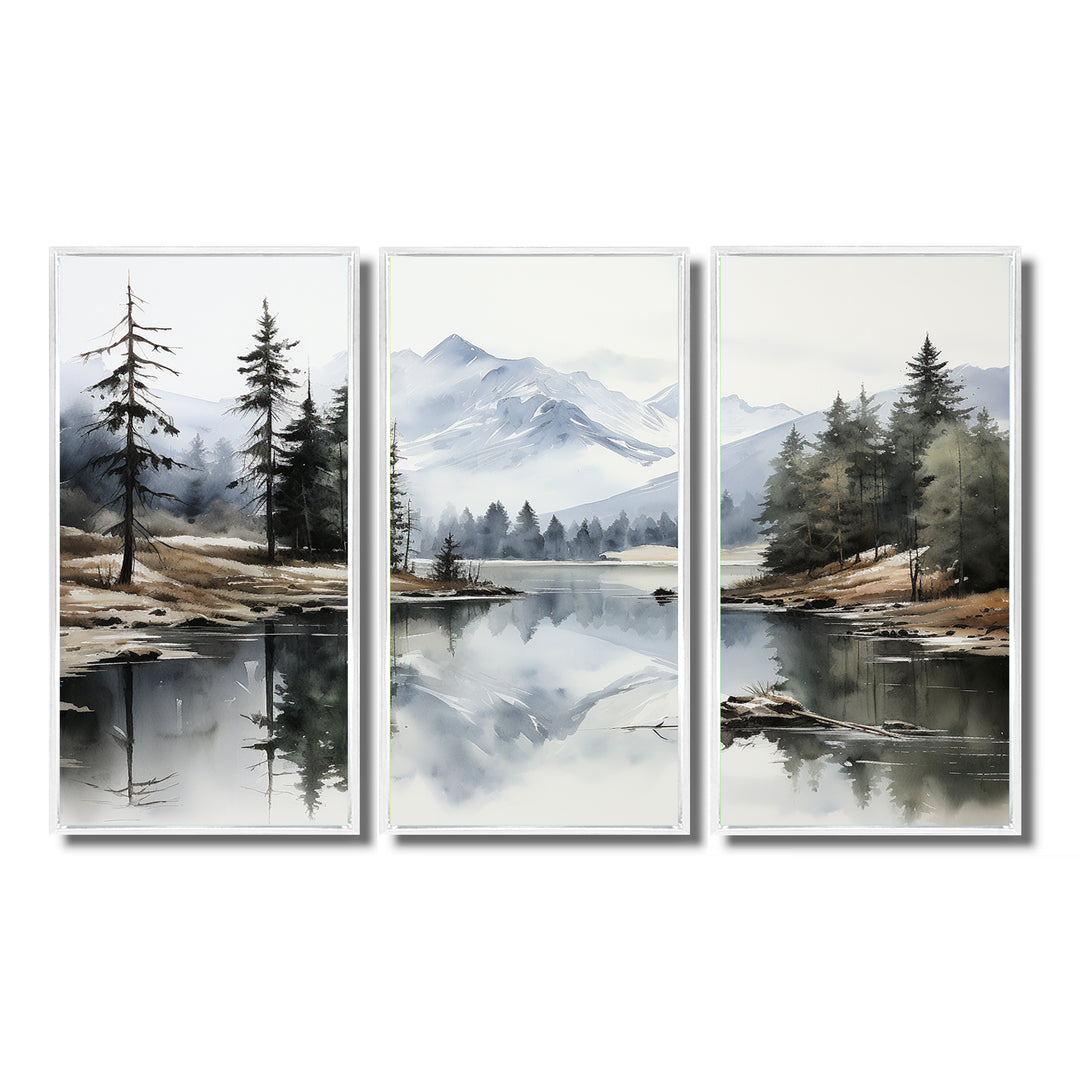 Green Blue Minimalism Forest Silent Reflection - Multi-Panels