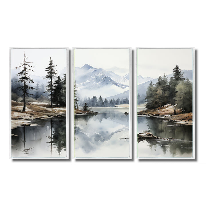Green Blue Minimalism Forest Silent Reflection - Multi-Panels