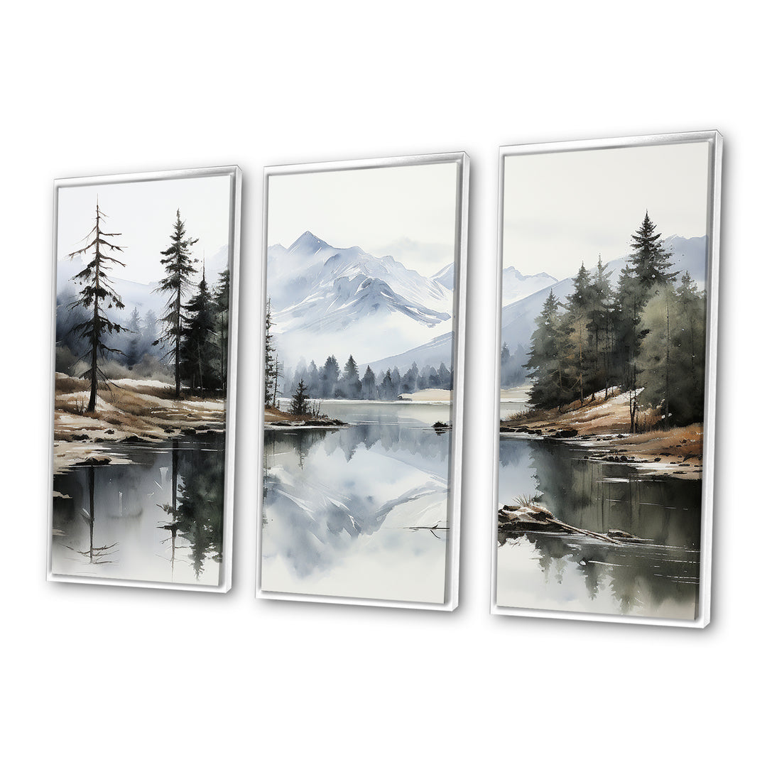 Green Blue Minimalism Forest Silent Reflection - Multi-Panels