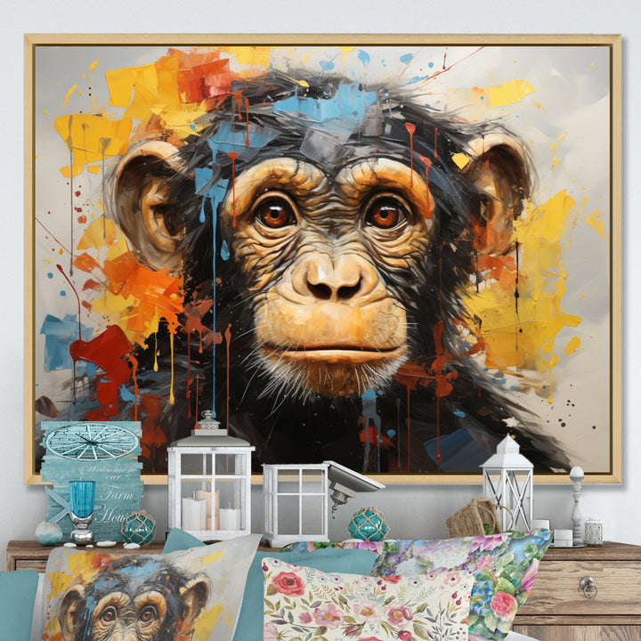 Yellow Teal Monkey Mischievous Monkey Collage - Monkey Home Decor Art
