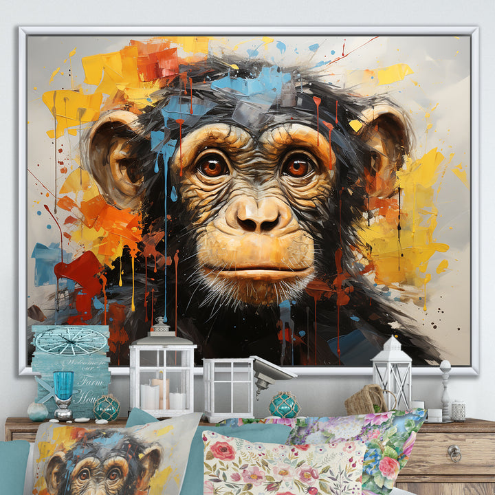 Yellow Teal Monkey Mischievous Monkey Collage - Monkey Home Decor Art