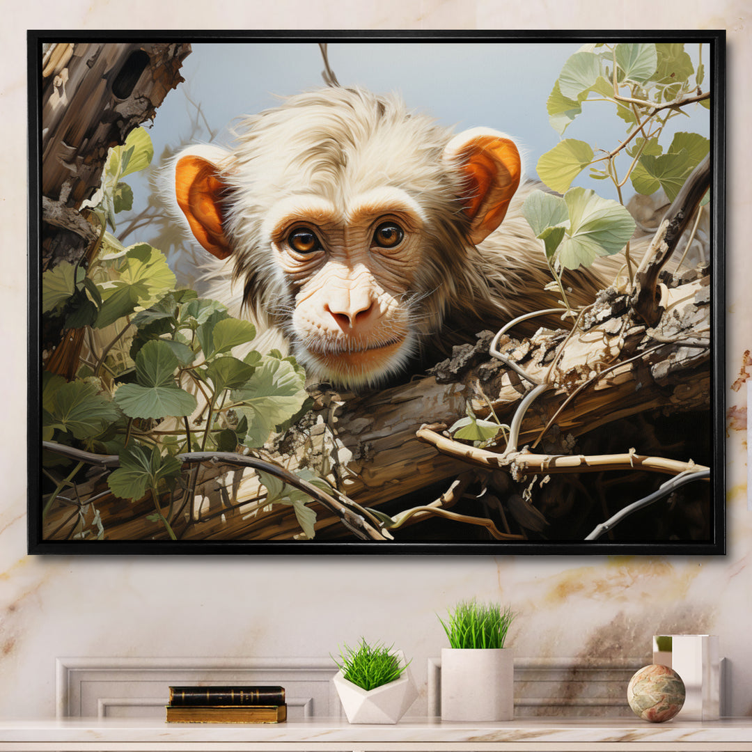 Green Brown Monkey Mischievous Monkey Pastoral - Monkey Living Room Wall Art
