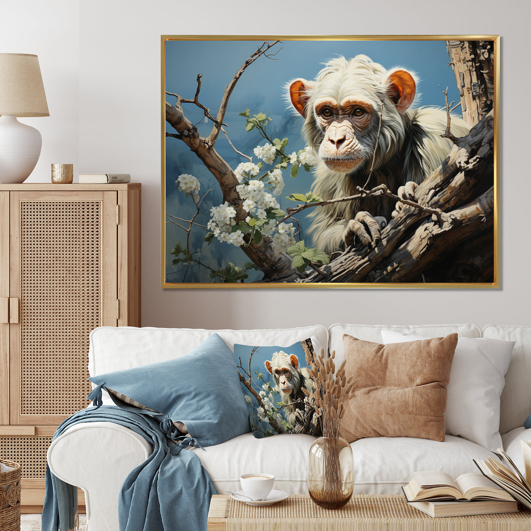 Grey Brown Monkey Mischievous Monkey Pastoral - Monkey Bedroom Wall Art