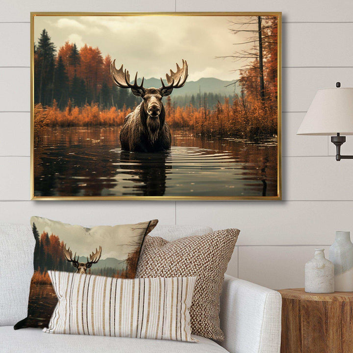 Brown Orange Moose Autumn Palette - Animals Canvas Wall Art