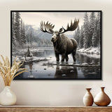 Brown White Moose Winter Majesty - Animals Canvas Wall Art