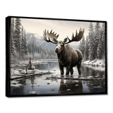 Brown White Moose Winter Majesty - Animals Canvas Wall Art