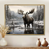 Brown White Moose Winter Majesty - Animals Canvas Wall Art