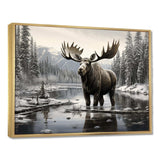 Brown White Moose Winter Majesty - Animals Canvas Wall Art