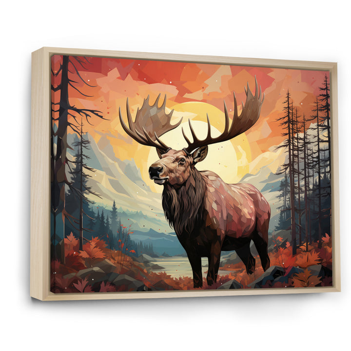 Brown Peach Moose Majestic Geometric - Moose Canvas Wall Art