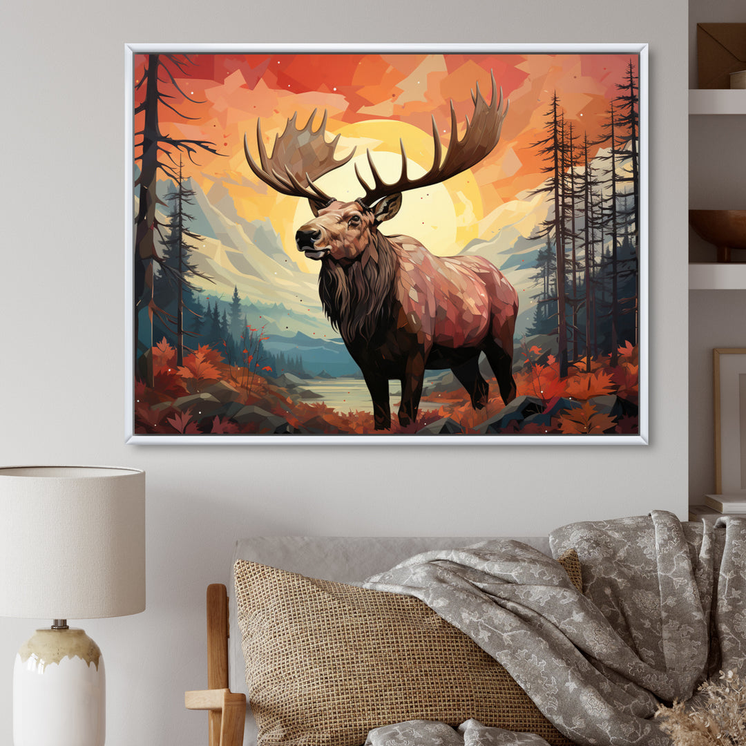 Brown Peach Moose Majestic Geometric - Moose Canvas Wall Art