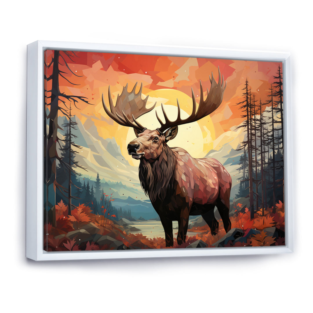 Brown Peach Moose Majestic Geometric - Moose Canvas Wall Art